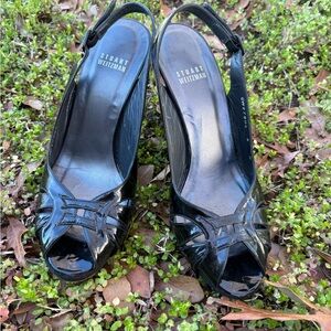 Stuart Weitzman Black Patent Slingback Peep-Toe Heels